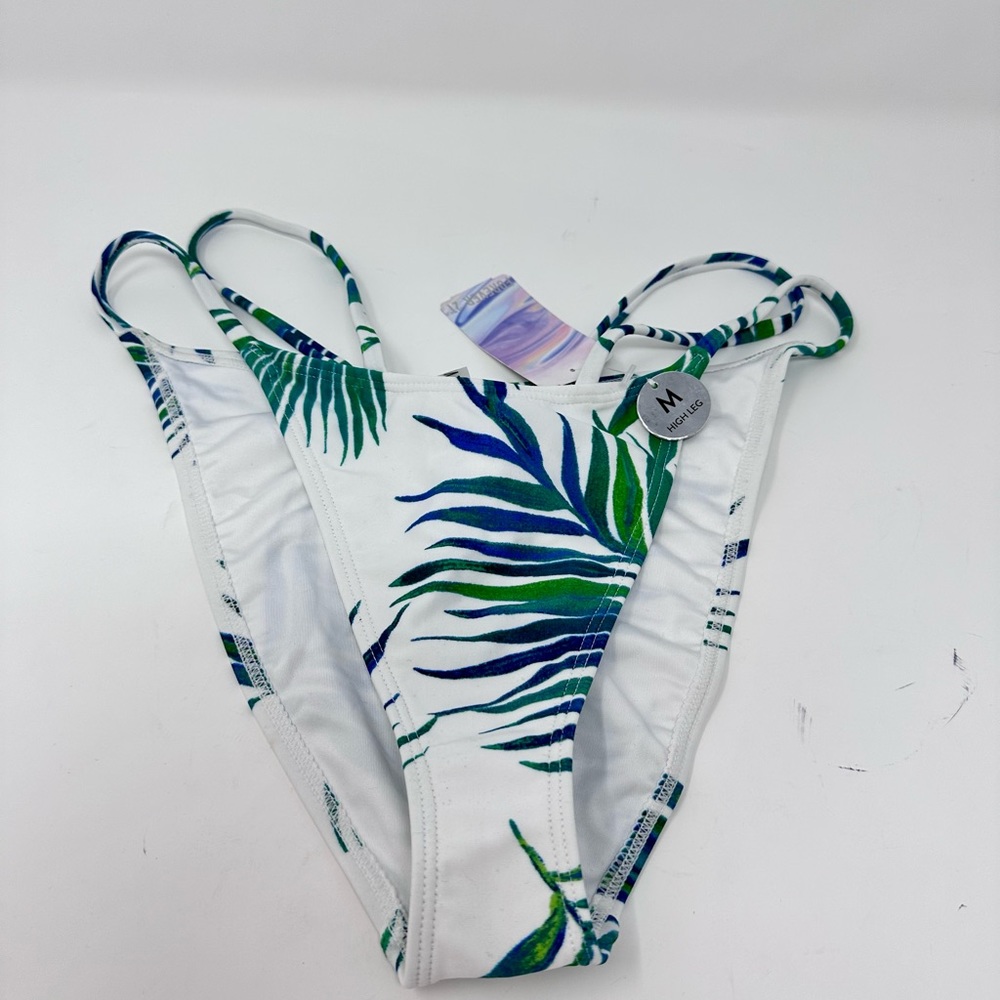 Forever 21 White & Green Tropical Bikini Bottom Swimwear NWT
